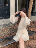 Darianrojas Chiffon Pure Color Suit Korean Fashion 2 Piece Dress Set Woman Casual Elegant Blouse + Y2k Mini Skirt Office Lady Summer