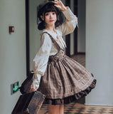 Darianrojas Spring Summer Japanese Gothic Lolita Jsk Dress Women Kawaii Ruffle Harajuku Brown Strap Dress Girls Punk Loli Tea Party Vestidos