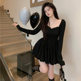Darianrojas Korean Style Sexy Mini Dress Y2k Women Elegant Party Dress Black Female Casual Long Sleeve A-Line Lace Lolita Dresses Autumn