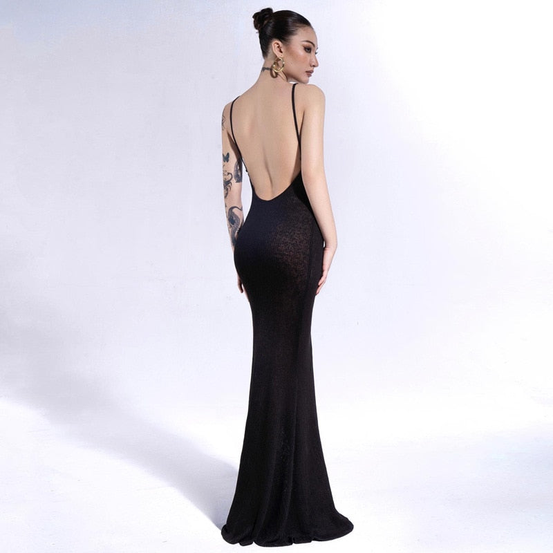 Black Elegant Temperament Long Dress for Women Sexy Spaghetti Straps Backless Evening Club Party Dresses Summer Prom Outfits