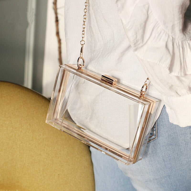 Darianrojas New Acrylic Transparent Women Clutch Bag Chain Luxury Brand Women Messenger Bag Evening Bag Handbag Chain Shoulder Bag