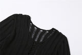 Goth Dark Mall Gothic See Through Bandage Blouse Grunge Black Casual Sexy Knitwear T-shirt Y2k Long Sleeve Streetwear Women Tops