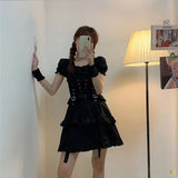 Darianrojas Japanese Lolita Princess Black Sexy Bad Girl Mini Dress Woman Kawaii High Waist Puff Sleeve Lace Ruffles Party Y2k Streetwear