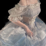 Darianrojas Victoria Elegant Sweet and Lovely KawaiiLolita Dress High Waist Short Sleeve A-line Puff Sleeve Princess Dress Fairy Dress