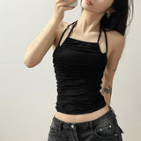 Camisoles Sexy Cami Tops Women Casual All-match New Sleeveless Crop Top Shirring Design Korean Fashion Cropped Clothes