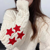 S-2XL Women Casual Tay Red Star Beige Lor Loose Embroidered Knitted Cardigan Warm Swif T Button Long Sleeves Sweater Cardigans