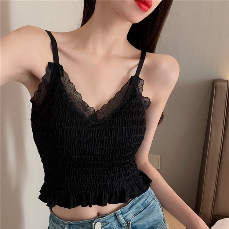 Lace Tank Top Sexy Beautiful Back Camisole Women Bottoming With Chest Pad Wrap Chest Fashion Casual Korean Streetwear
