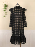 Women Oversized Long Black Dress Cover See Through Plaid Maxi Dresses Long Sleeve Summer Fall Fashion Street Party Club Outfits