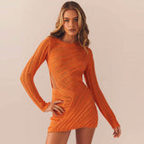 Sexy Cut Out  Mini Dress For Women Elegant Knit Hollow Out Long Sleeve Bodycon Dresses Spring Party Evening Tassels Lady Robe