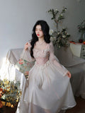 French Elegant Office Lady Dress Party  Summer Chiffon One Piece Dress Korean Fashion Casual Long Sleeve Midi Dress Woman