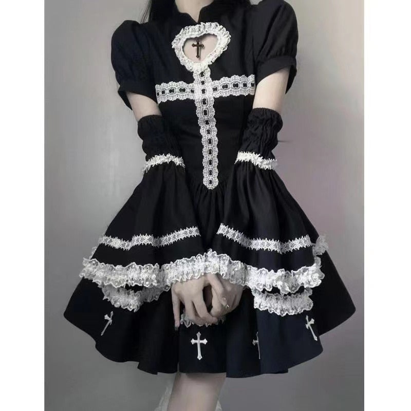 Darianrojas Harajuku Maid Kawaii Lolita Dress Women Costumes Hollow Out Aesthetic Cosplay Lace Trim Y2k Clothes Anime Dresses Woman