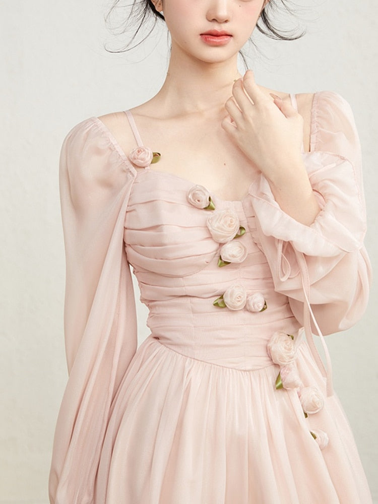 Chiffon Floral Elegant Sweet Dress Women Flare Sleeve Vintage Mini Dress Ladies Off Shoulder Fairy Party Mini Dress Summer 2