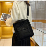 Darianrojas Women Corduroy Shoulder & Crossbody Bags Female Eco Cloth Handbag Large Capacity Zipper Totes Soft Embroidery Messenger Bag