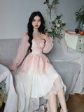 Long Sleeve Fairy Midi Dress Woman Casual Sweet Korean Fashion Dress Beach Party  Summer French Elegant Solid Dress Chiffon