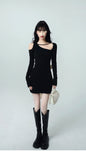 Bodycon Knitted Y2k Mini Dress Woman Sexy Korean Style Sweater Dress Casual Pure Color Elegant Dress  Spring Short Party