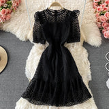 SMTHMA  Fashion Summer Lace Dress Female Hollow Out High-End Temperament Sweet Elegant Ruffle Dresses Vestidos