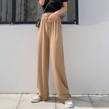 Women Pants  Spring Summer Ice Silk Wide Leg Pants High Waist Casual Female Slim Loose Straight Black Trousers