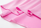 Elegant Women Pink Hollow Out Satin Midi Dress Sexy Backless Spaghetti Strap A-Line High Waist Female Dresses
