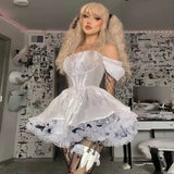 Darianrojas Lolita Black Dress Goth Aesthetic Puff Sleeve High Waist Vintage Bandage Lace Trim Party Gothic Clothes Summer Dress Woman