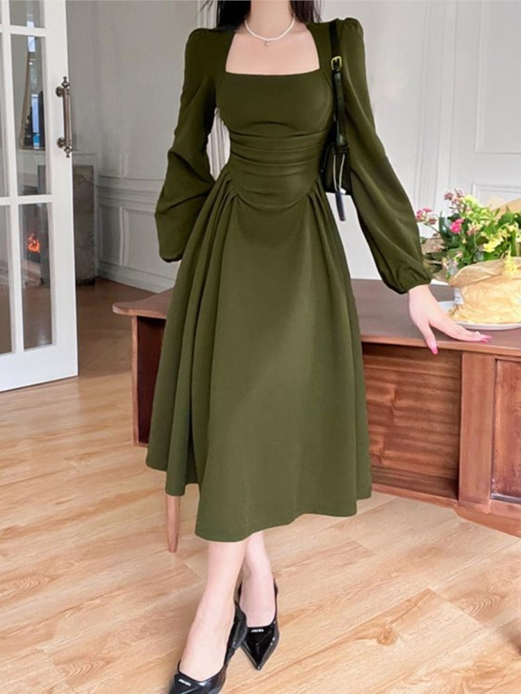 Darianrojas Korean Style Spring A-Line Dress For Women New Square Collar Puff Sleeve Mini Dresses Casual Elegant Ladies Robe