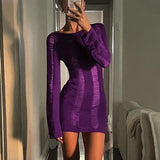 Sexy Cut Out  Mini Dress For Women Elegant Knit Hollow Out Long Sleeve Bodycon Dresses Spring Party Evening Tassels Lady Robe