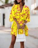 Women Batwing Sleeve Mini Dress Sexy V Neck Boho Floral Print High Waist Loose Dresses Summer Beach Holiday Robe Dress Vestidos