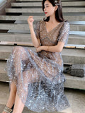 High Quality Luxury Design Runway Dress Arrive Sexy V-Neck Sequin Midi Dress Vestidos