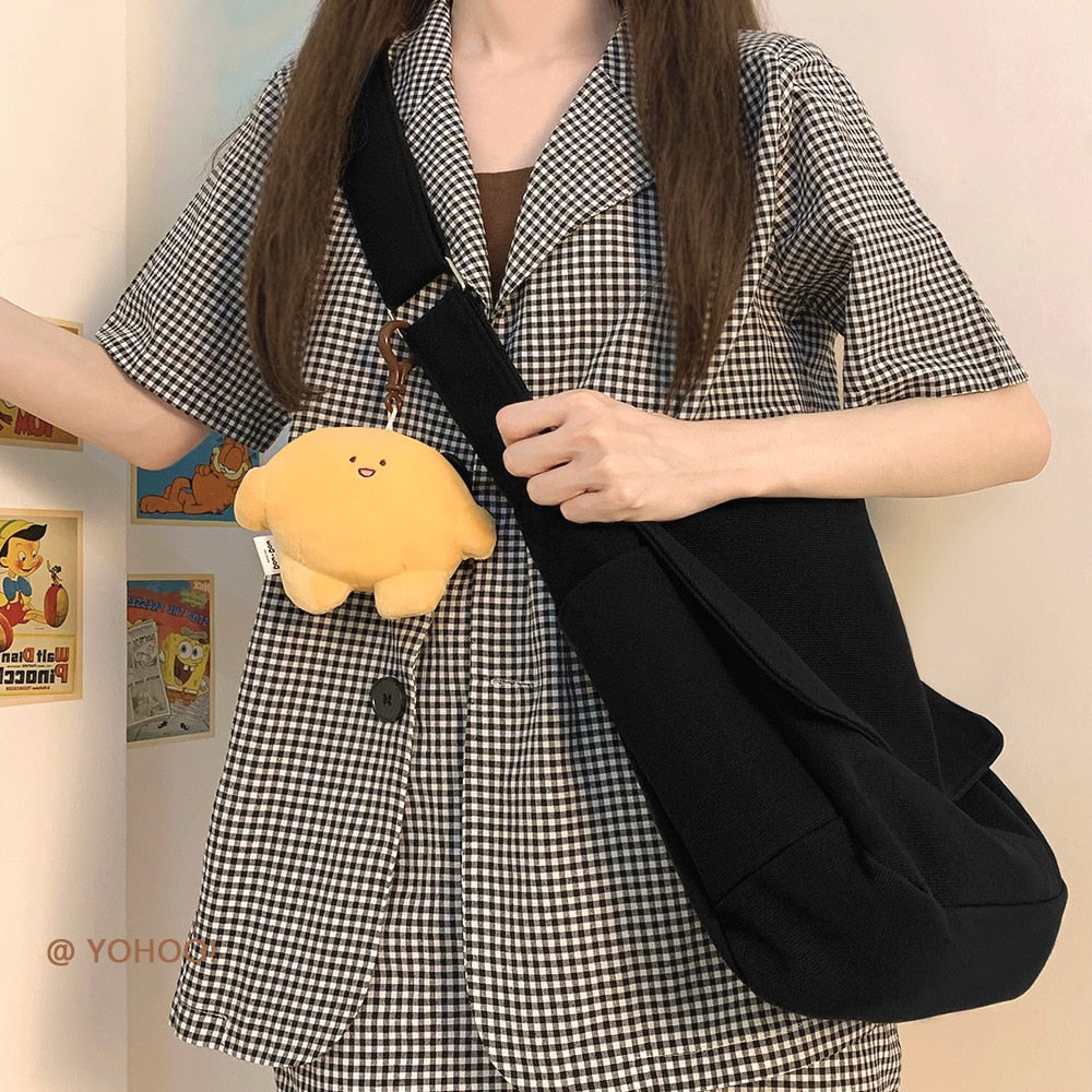 Darianrojas Women Handbag Japanese Ins Simple Style Solid Color Versatile Messenger Bag Sail Cloth Schoolbag Men Korea