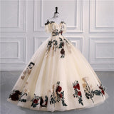 New Champagne Quinceanera Dresses Luxury Lace Party Dress Off The Shoulder Prom Ball Gown Plus Size Quinceanera Gown