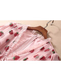 Sexy V-Neck Belt Strawberry Hot stamping Short Sleeve Party Mid-Length Dress Net Yarn Summer New Women'S Clothing