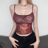 Red Vintage Floral Print Y2K Cami Top Women Aesthetic Cute 2000s Camisole Sleeveless Slim Cropped Summer Vest Tops