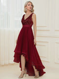 Elegant Women V-Neck Sleeveless Sequin Floor Length Formal Evening Dress Red Prom Wedding Party Cocktail Dress