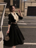 Darianrojas 2 Piece Dress Set Women Casual Elegant Vintage Black Midi Dress Korean Clothes Y2k Crop Top Short Coats + Skirt Spring Chic