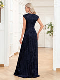 Women Elegant V-neck Mermaid Evening Dress Floor Length Formal Blue Prom Party Gown Sequins Sleeveless Vestidos