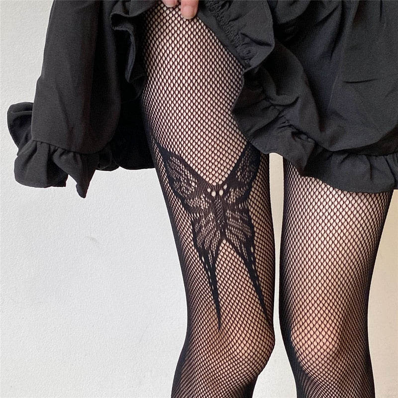 Darianrojas Mesh Fishnet Thigh High Stockings Pantyhose Women Lingerie Hosiery Butterfly Tights Y2k Punk Style Sexy Women Tights Pantyhose