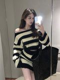 Autumn Striped Knitted 2 Piece Dress Set Sexy Bodycon Mini Skirt Slim + Casual Short Sweater Casual Woman Korea Suit Design