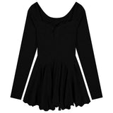 Long Sleeve Lace Mini Dress Woman Lolita Kawaii Dress Party Casual  Autumn Slim Pure Color Elegant Dress Korean Style Female