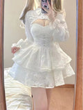 Darianrojas Japanese Kawaii Lolita Dress Women Elegant Sweet Lace Ruffles White Strap Dresses Sexy Korean Fashion Birthday Party Fairy Dress