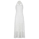 Darianrojas Vintage Fairycore White Halter Neck White Jacquard Lace Dress Women Backless Y2K Fashion Design Long Dresses Sundress