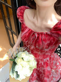 Summer Fairy Floral Y2k Mini Dress Women Basic Elegant Short Party Dress Female Slim One Piece Dress Korean Fashion Chic