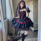 Darianrojas Dark Gothic Lolita Style Dresses Victorian Women Lace Halter Neck Bandage Corset Jsk Dress Japanese Fashion Holiday Party Dress