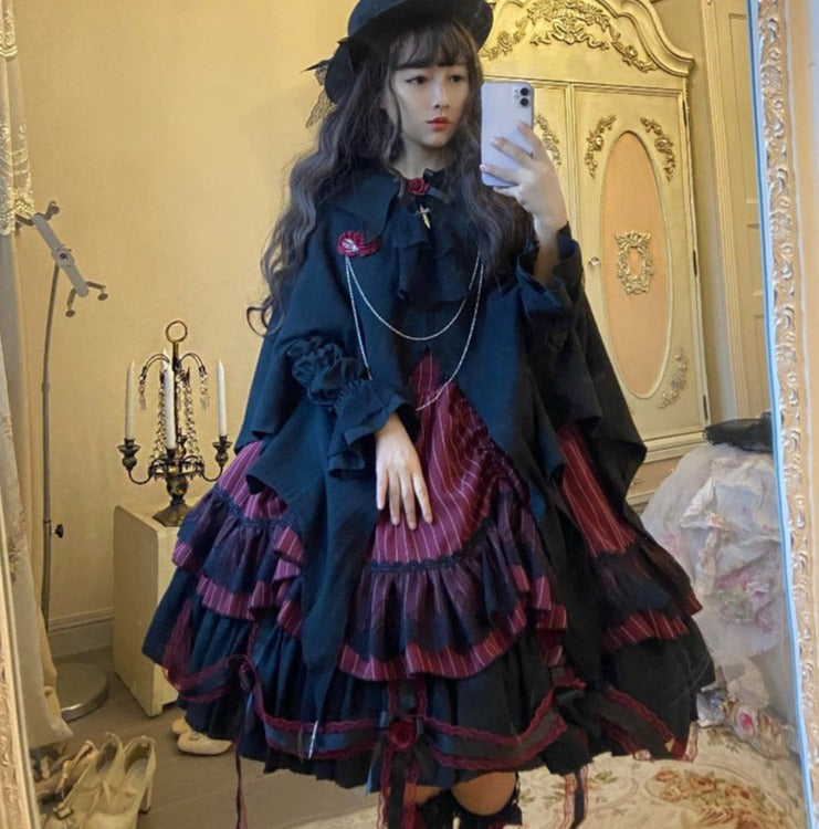 Darianrojas Victorian Lolita Jsk Dress Women Halloween Gothic Bat Collar Shirt and Woolen Princess Dresses Vintage Punk Harajuku Party Dress