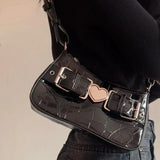 Darianrojas Motorcycle Style Cool Shoulder Bag Crocodile Pattern Black Hot Girls Underarm Cell Phone Bag Metal Heart Handbags