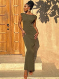 Green Knitted Dress for Women  Summer Sexy O-Neck Sleeveless Split Elegant Maxi Dress Club Party Outfits Casual Long Dress