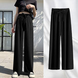 Women Pants  Spring Summer Ice Silk Wide Leg Pants High Waist Casual Female Slim Loose Straight Black Trousers