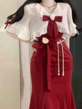 French Vintage Fairy Mermaid Dress Women Lace Korean Party Princess Strap Dress Female Spring Court Sweet Lolita Midi Dress
