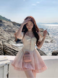 Kawaii Lolita Dress Women Casual Y2k Mini Dress Slim Elegant Bow Dress Party Elegant Vintage One Piece Dress Korean Summer
