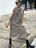 Sleeveless Dresses Women Striped Basic Korean Style Female Straight Design Casual Stylish Classic Summer Midi Breathable Simple