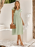 Summer Dress New Coming Casual Solid V-neck High Waist Fresh Wind High Street Dresses for Women Vestidos