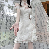 Darianrojas Vintage Chinese Style Cheongsam High Split Mini Dress Tie Dye Gothic Women Aesthetic Bandage Dresses Y2k Sexy Bodycon Robe